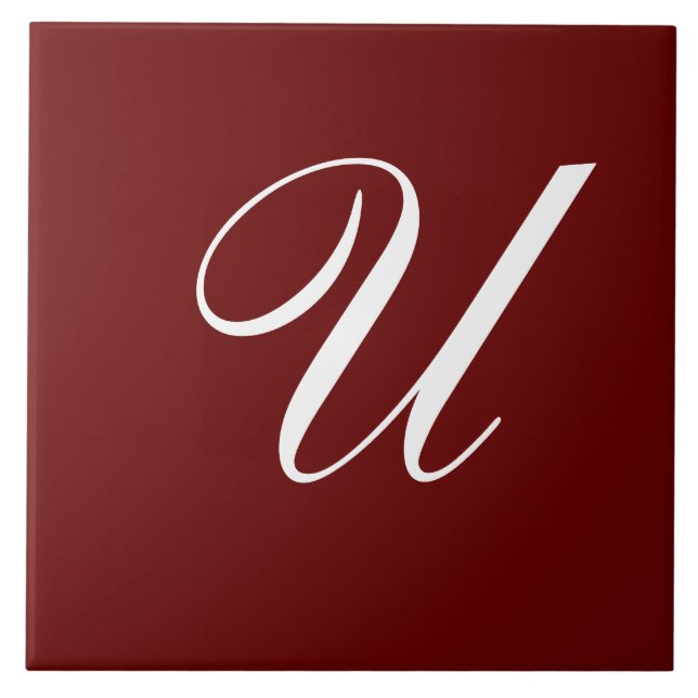 U Monogram Initial White on Maroon Tile (Front)