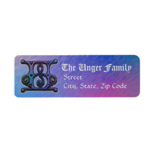 U Monogram "Old World Blue" design Address Lables