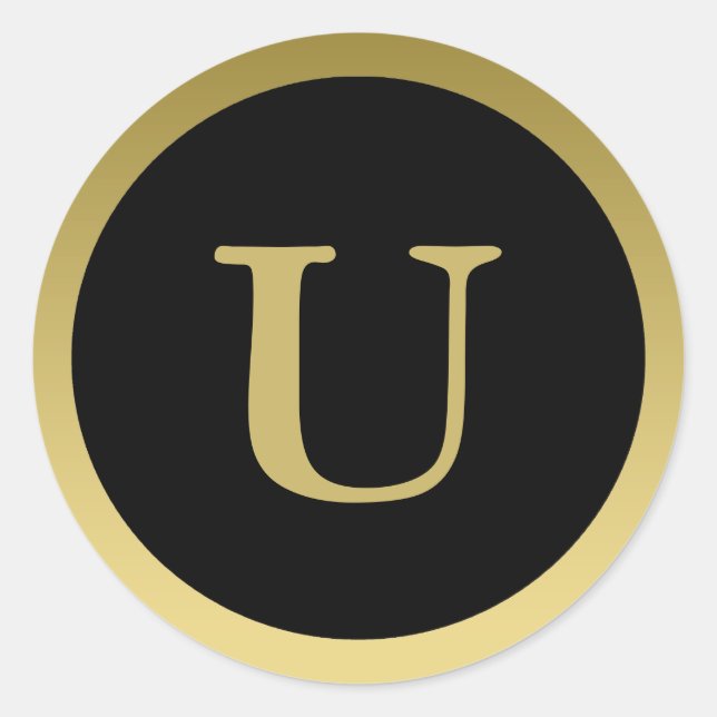 U :: Monogram U Elegant Gold et Black Sticker (Devant)