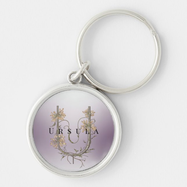 U Monogram with Uva Ursi Flowers - Minimalist Keychain (Front)