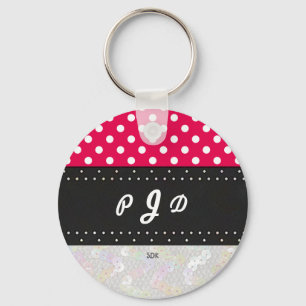 U pick Background Colour Polka Dots White Keychain