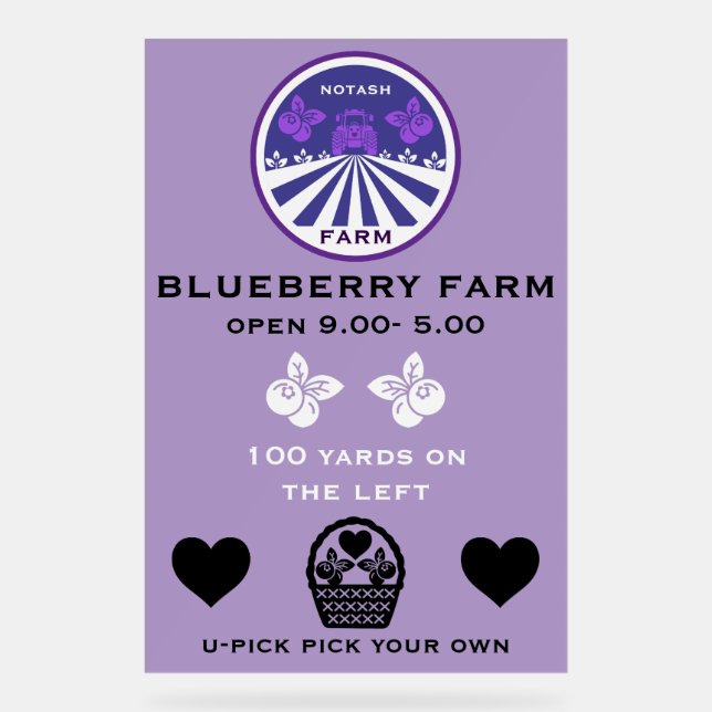 U-Pick Blueberry Farm Promotion Acrylic Sign (Front)