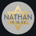 U PICK COLOR Bat Bar Mitzvah Star of David Name Classic Round Sticker<br><div class="desc">Elegant modern classic bar mitzvah stickers with custom name, date and gold Star of David. These bar mitzvah favour tag stickers are stylish and classy envelope seals, or on DIY bar and bat mitzvah party decor projects. • • • Click CUSTOMIZE FURTHER to change background and text colour, font or position. Use...</div>