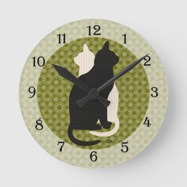 U Pick Colour/ Good Luck Black White Kitty Catz Round Clock (Front)