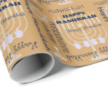 U Pick Colour/ Happy Hanukkah Symbols & Text Wrapping Paper<br><div class="desc">U Pick Colour (click on "customize it" to change the background colour) This is the perfect design for gift giving to anyone that celebrates the Jewish holiday Hanukkah. Behind the changeable words are the Star of David, dreidel, and menorah candle holder symbols. Personalize a gift to someone special with a...</div>