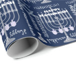 U Pick Colour/ White Happy Hanukkah Symbols & Text Wrapping Paper<br><div class="desc">U Pick Colour (click on "customize it" to change the background colour) This is the perfect design for gift giving to anyone that celebrates the Jewish holiday Hanukkah. Behind the changeable words are the Star of David, dreidel, and menorah candle holder symbols. Personalize a gift to someone special with a...</div>