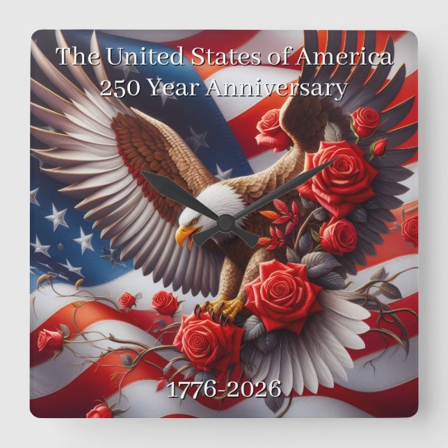 U.S.A. 250th Anniversary Commemorative Square Wall Clock (Front)