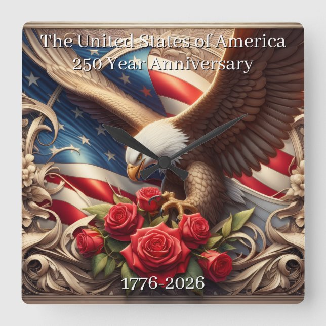 U.S.A. 250th Anniversary Commemorative Square Wall Clock (Front)