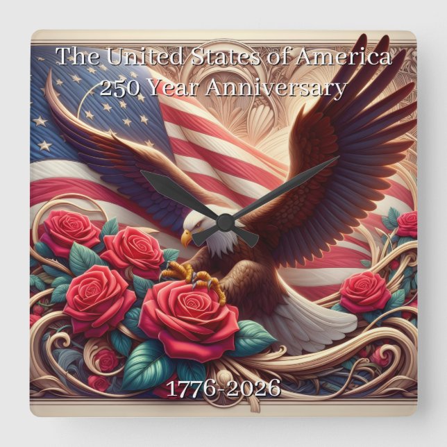 U.S.A. 250th Anniversary Commemorative Square Wall Clock (Front)