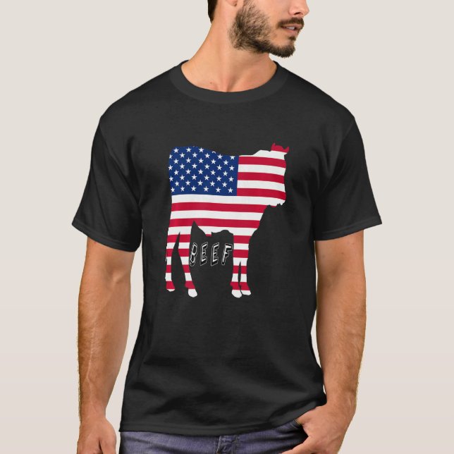 U S A Beef Proud Bull Flag  Carnivore T-Shirt (Front)
