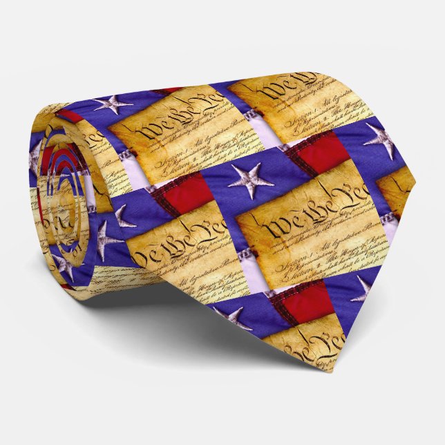 U.S.A. Constitution And Flag Patriotic Necktie (Rolled)