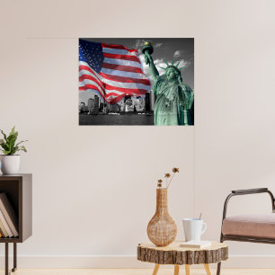 U.S.A.: Lady Liberty, American Flag, NYC Poster