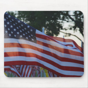 U.S.A Memorial Day Flags Waving in Wind Mouse Pad