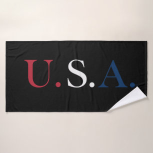 U.S.A. Red White And Blue Lettering Design  Bath Towel