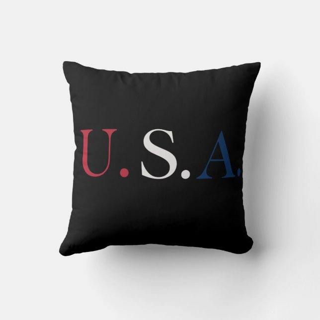 U.S.A. Red White And Blue Lettering Design  Throw Pillow (Back)