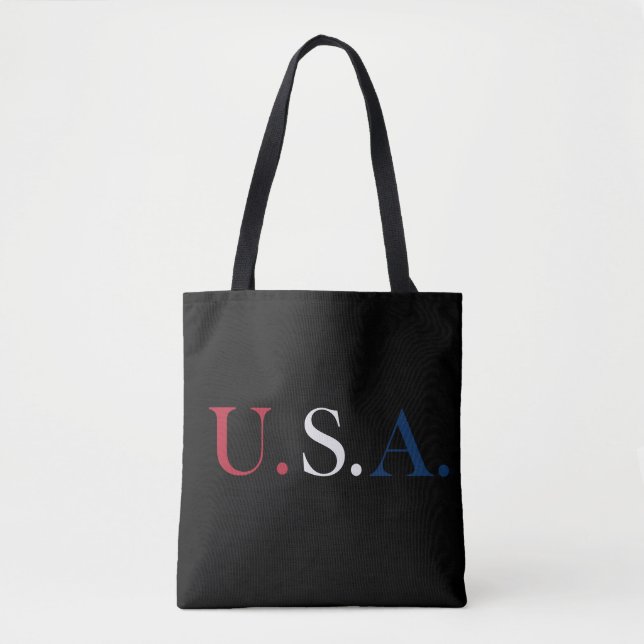 U.S.A. Red White And Blue Lettering Design Tote Bag (Front)