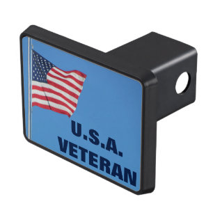 U.S.A. Veteran with American Flag Trailer Hitch Cover