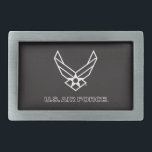 U.S. Air Force Logo - Black Belt Buckle<br><div class="desc">This design showcases the official U.S. Air Force logo on a striking blue background. Symbolizing pride,  dedication,  and service,  it’s a timeless and patriotic tribute to the United States Air Force and its rich tradition of excellence.</div>