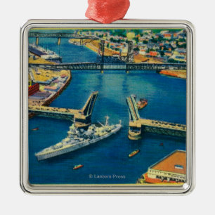 U.S. Battleship passing through Portland Metal Ornament
