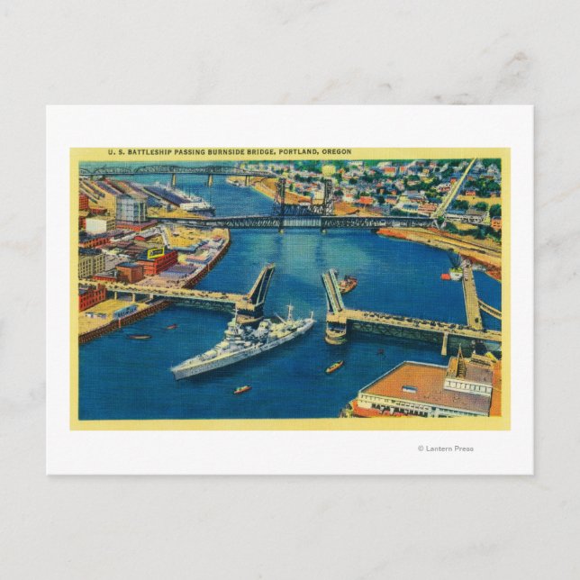 U.S. Battleship passing through Portland Postcard (Front)