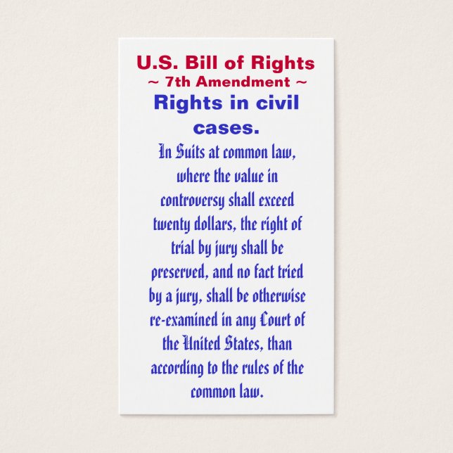 U.S. Bill of Rights, ~ Seventh (7th) Amendment ~ (Front)