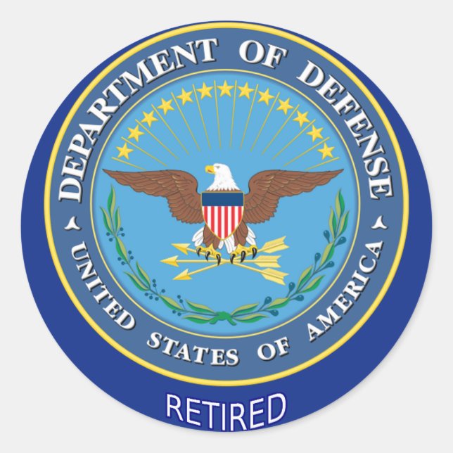 U.S. Defence Department Retired Classic Round Sticker (Front)