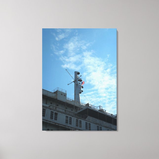 U.S. Flag on top of the S.S. United States Canvas Print (Front)