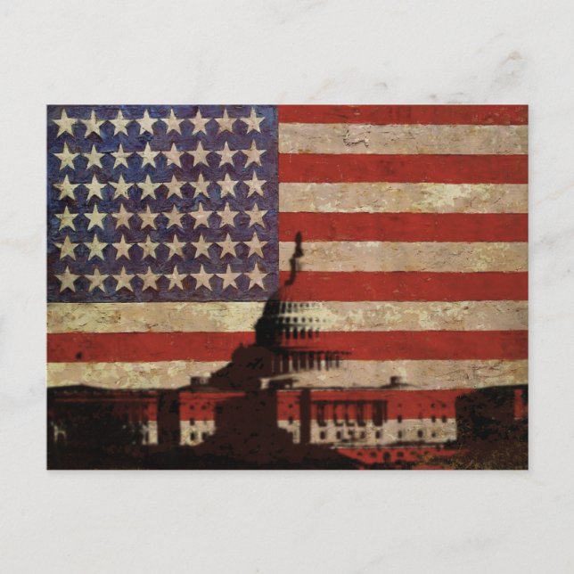 U.S.Flag Postcard with Silhouette of Capitol Hill (Front)