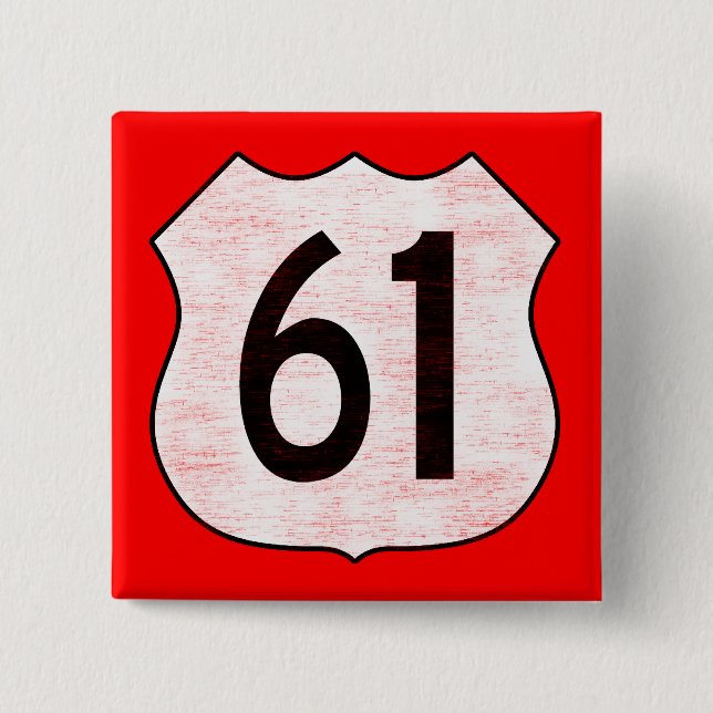 U.S. Highway 61 Route Sign 2 Inch Square Button (Front)