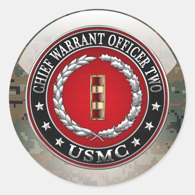 U.S. Marines: Chief Warrant Two (USMC CWO-2) [3D] Classic Round Sticker (Front)