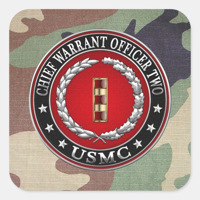 U.S. Marines: Chief Warrant Two (USMC CWO-2) [3D] Square Sticker (Front)