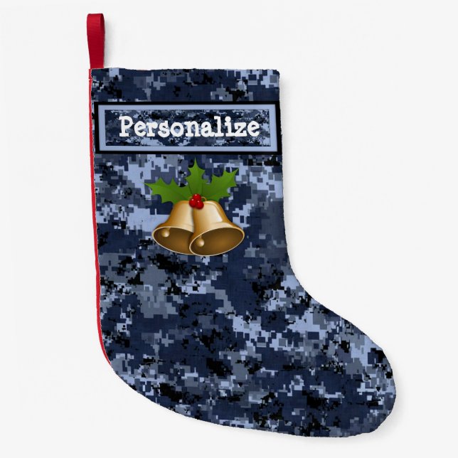 U.S. Military Blue Camo Christmas Stocking w/Bells (Front)