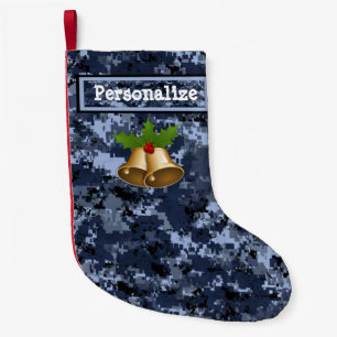 U.S. Military Blue Camo Christmas Stocking w/Bells