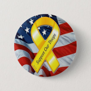 U.S. MILITARY - Yellow Ribbon & Flag 2 Inch Round Button