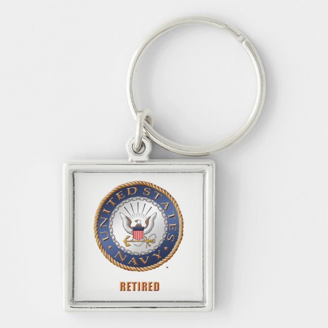 U.S. Navy Retired Premium Square Keychain (Front)