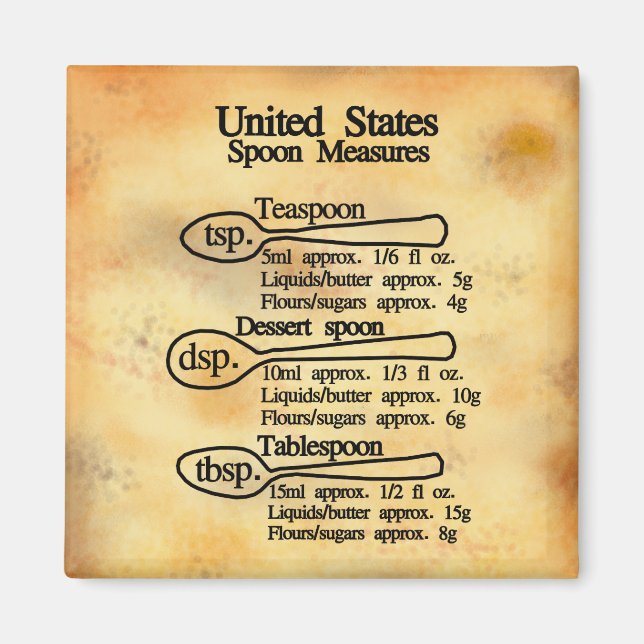 U.S. spoon measures conversion chart baking Magnet (Front)