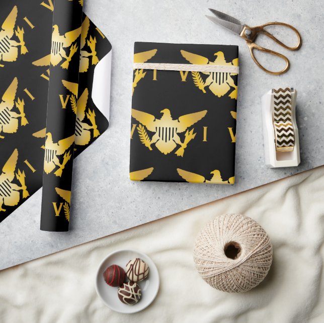 U.S. Virgin Islands Flag | Black & Gold Wrapping P Wrapping Paper (Crafts)