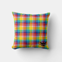 U.S. Virgin Islands Flag (Black), Madras Throw Pillow