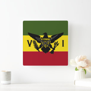 U.S. Virgin Islands Flag, Green Yellow Red (Rasta) Square Wall Clock