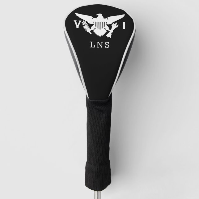U.S. Virgin Islands Flag, Initials, Black & White Golf Head Cover (Front)