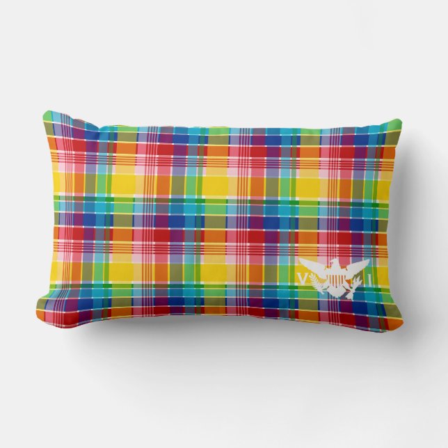 U.S. Virgin Islands Flag, Madras Lumbar Pillow (Front)