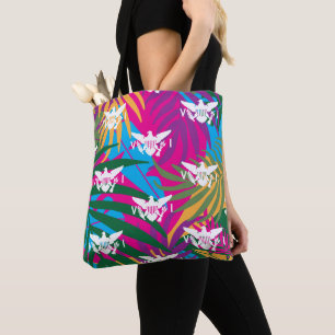 U.S. Virgin Islands Flag, Pink Tropical Leaves Tote Bag