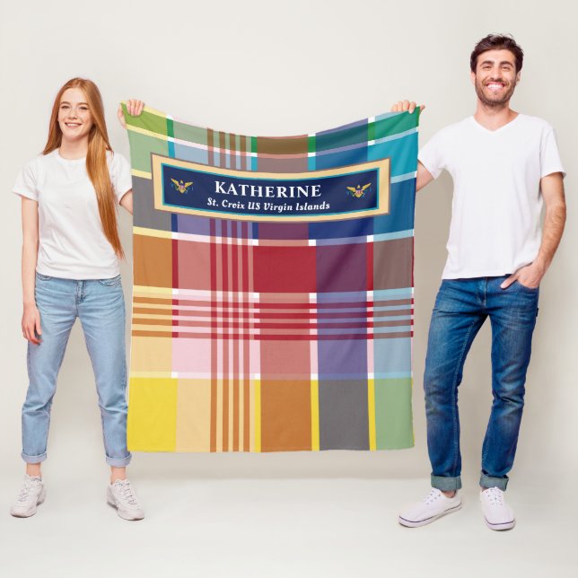 U.S. Virgin Islands Flag St. Croix Madras Custom  Fleece Blanket (In Situ)