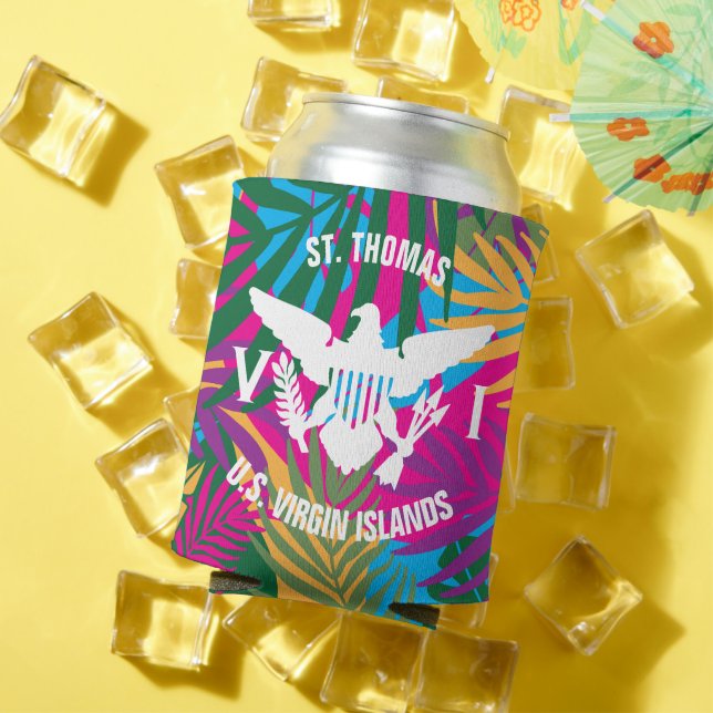 U.S. Virgin Islands Flag St. Thomas Colourful Palm Can Cooler (In Situ Summer)