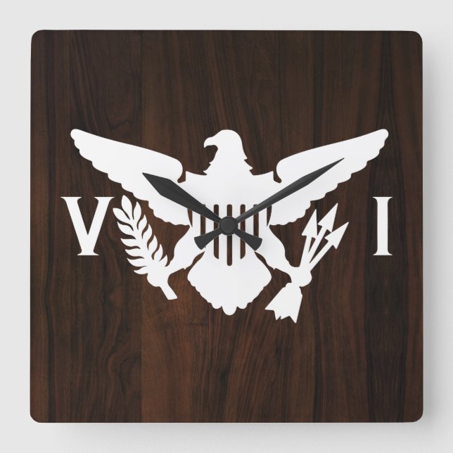 U.S. Virgin Islands Flag White & Dark Wood Square Wall Clock (Front)