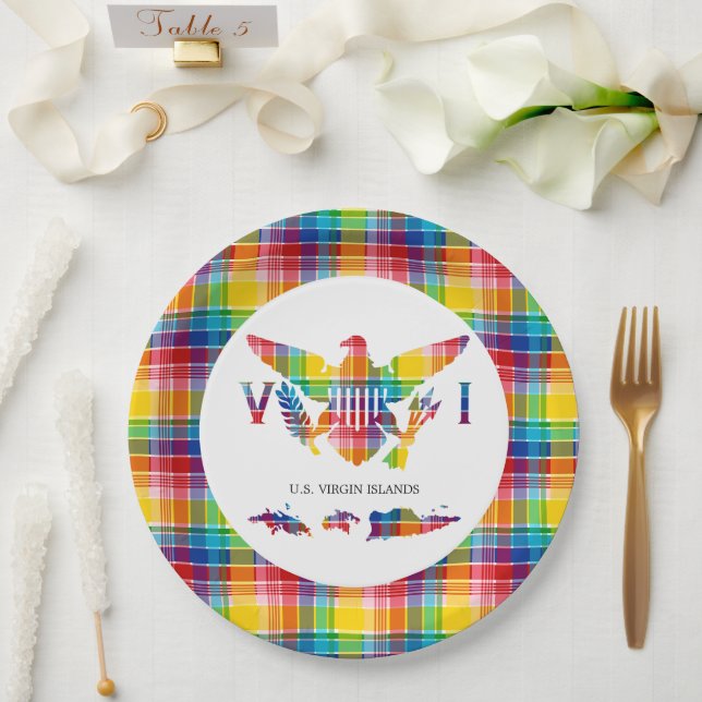 U.S. Virgin Islands Madras, Flag & Islands Paper Plate (Wedding)