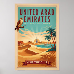 UAE Dubai Falcon Desert Illustration Travel Art Poster