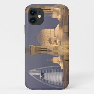 UAE, Dubai. Mosque in evening with Burj al Arab iPhone 11 Case