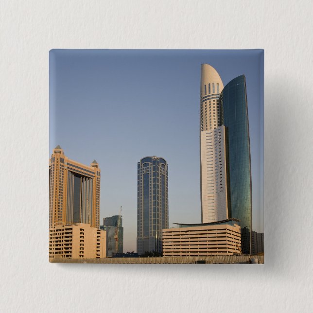 UAE, Dubai. Park Place Tower and other 2 Inch Square Button (Front)