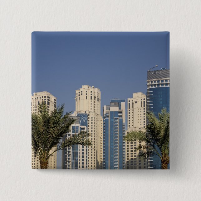 UAE, Dubai. Towers of Jumeirah Beach Residence 2 Inch Square Button (Front)